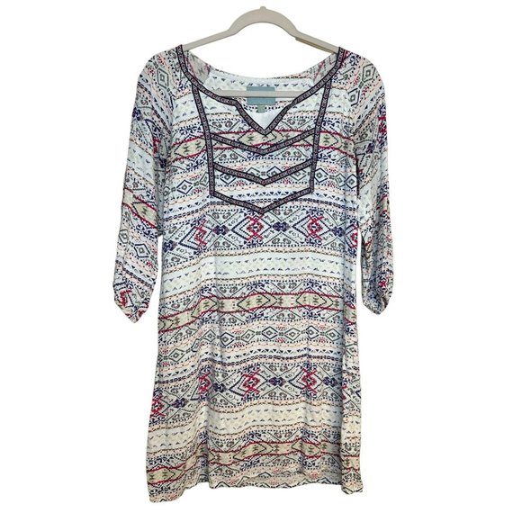 Skies Are Blue Ladies 3/4 Sleeve Aztec, Tribal, BOHO Style V Neck Dress Size 8 - Picture 2 of 8